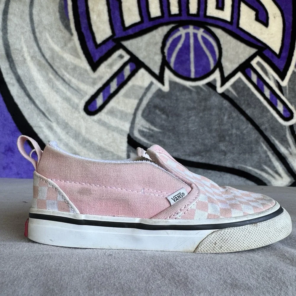 Size 9.5c - Vans Slip-ON V (Checkerboard) Powder Pink/True White Toddler